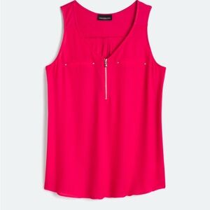 Hot Pink Fortune & Ivy Lighton Zip Detail Mixed Fabric Blouse